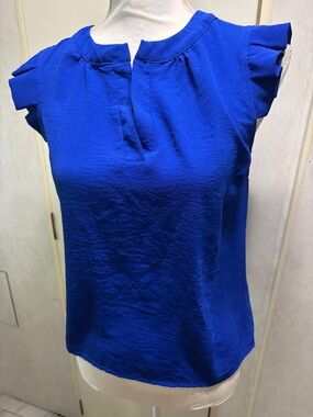 Women's Royal Blue Ruffle Cap-Sleeve Blouse